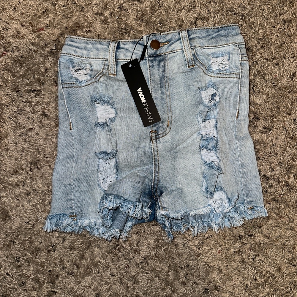 Fashion Nova Sky Blue Ripped Jean Shorts